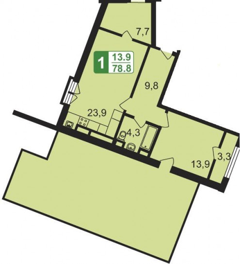 Однокомнатная квартира 78.8 м²